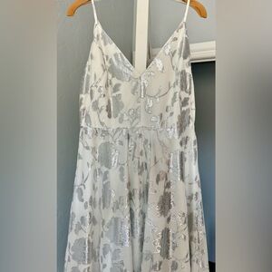 Calvin Klein hi low white and silver elegant dress